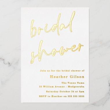 Simple Modern Real Gold Bridal Shower Golden Foil Invitations