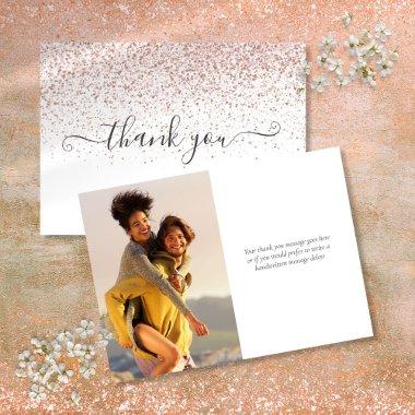 Simple Modern Rose Gold Glitter Script Photo Thank You