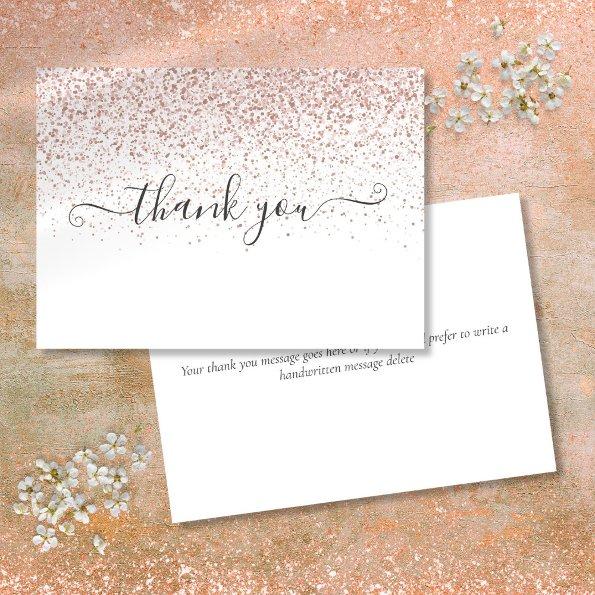 Simple Modern Rose Gold Glitter Script Thank You