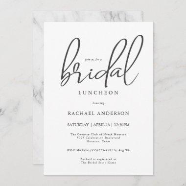 Simple Modern Script Bridal Luncheon Invitations