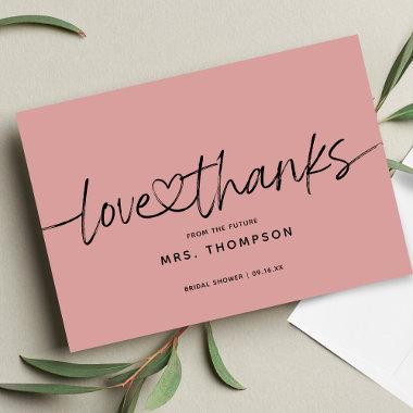 Simple Modern Script Love and Thanks Bridal Shower Thank You Invitations