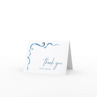 Simple Modern Watercolor Blue Hand Drawn Bow Thank You