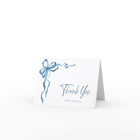 Simple Modern Watercolor Blue Hand Drawn Bow Thank You