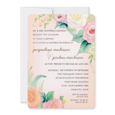 Simple Modern Watercolor Floral Roses Peach Coral Invitations