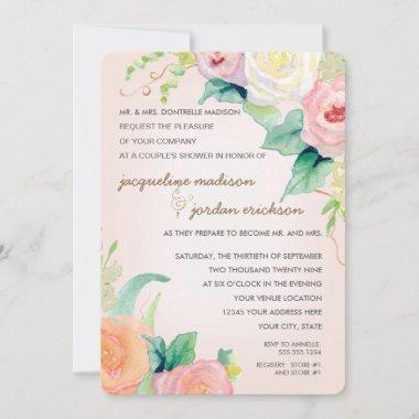 Simple Modern Watercolor Floral Roses Pink Coral Invitations