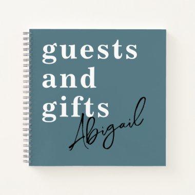Simple Modern Watercolor Teal Bridal Shower Guest Notebook