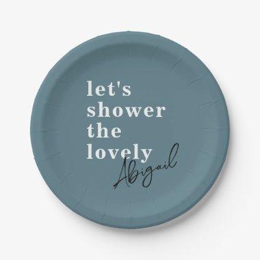 Simple Modern Watercolor Teal Bridal Shower Paper Plates