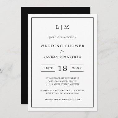 Simple Monogram Black White Couples Wedding Shower Invitations