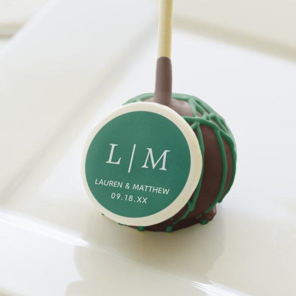 Simple Monogram Elegant Emerald Green Wedding Cake Pops