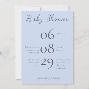 Simple Monogram Minimalist Beau Blue Baby Shower Invitations