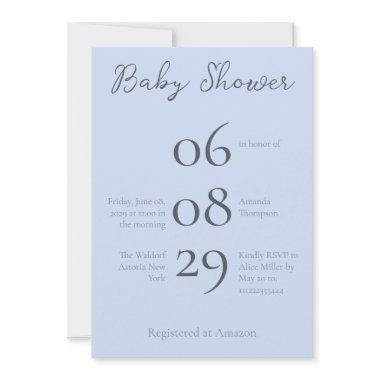 Simple Monogram Minimalist Beau Blue Baby Shower Invitations