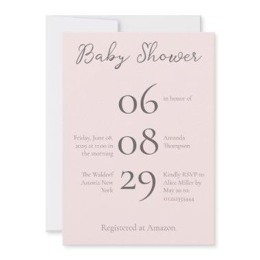 Simple Monogram Minimalist Misty Rose Baby Shower