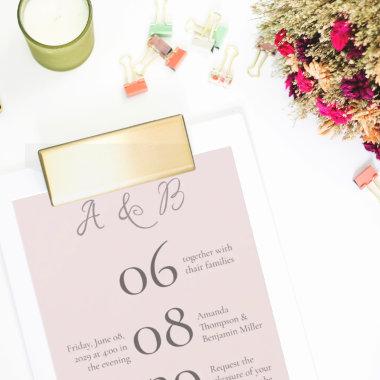 Simple Monogram Minimalist Misty Rose Wedding Invitations