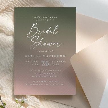 Simple Monstera Green & Pink Ombre Bridal Shower Invitations