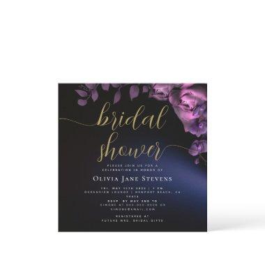 Simple Moody Black Dark Purple Roses Bridal Shower Invitations