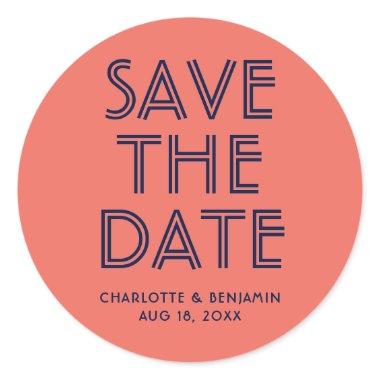 Simple Navy Blue and Coral Save The Date Sticker