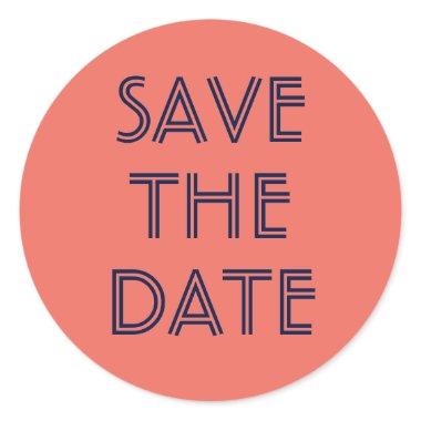 Simple Navy Blue and Coral Save The Date Sticker