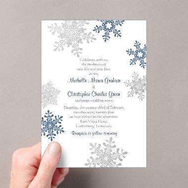 Simple Navy Blue Silver Snowflake Winter Wedding Acrylic