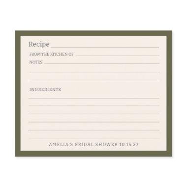 Simple Olive Green Border Personalized Recipe Invitations