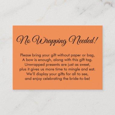 Simple Orange "No Wrapping Needed" Bridal Shower Enclosure Invitations