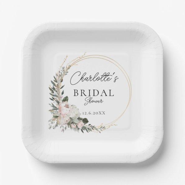 Simple, peony, eucalyptus, Bridal Shower   Paper Plates