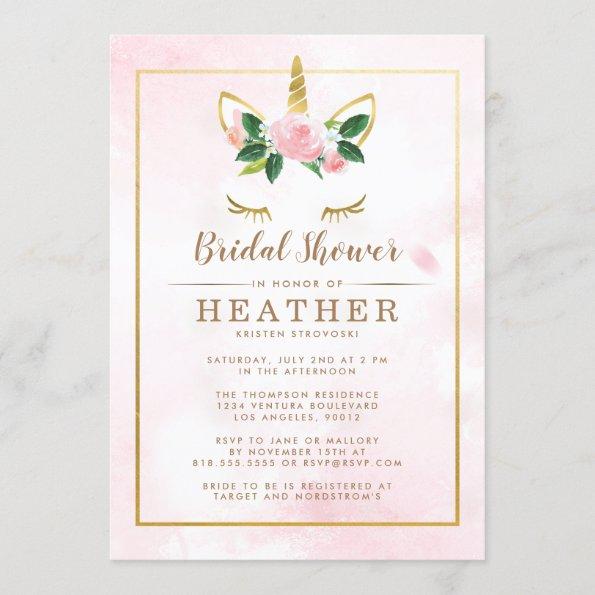 Simple Pink and Gold Unicorn Bridal Shower Invitations
