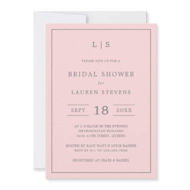 Simple Pink and Gray Monogram Bridal Shower Invitations