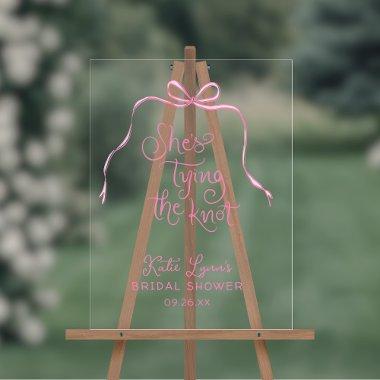 Simple Pink Bow Tying the Knot  Acrylic Sign