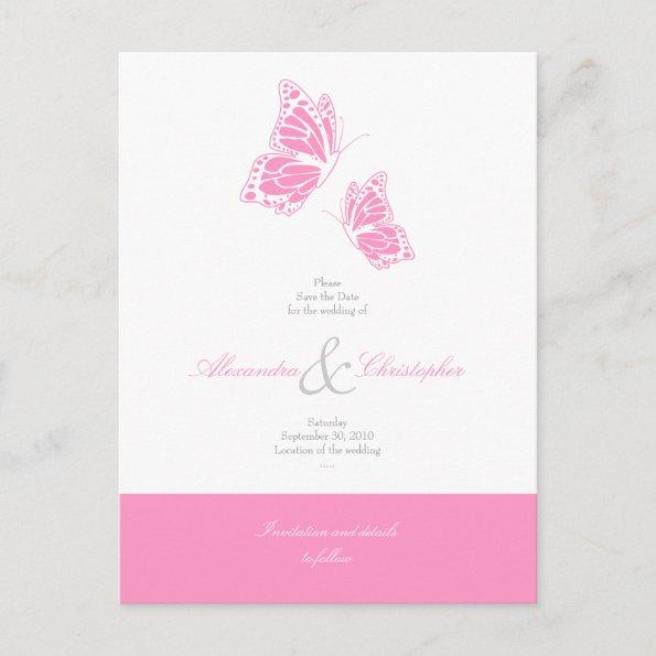 Simple Pink Butterflies Save The Date Wedding Announcement PostInvitations
