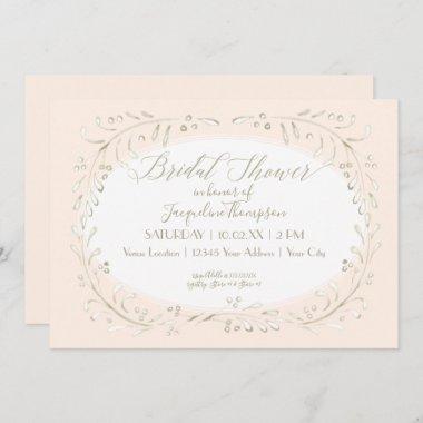 Simple Pink Modern Leaf Branch Wedding Watercolor Invitations