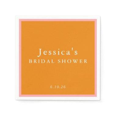 Simple Pink Orange Custom Vintage Bridal Shower Napkins