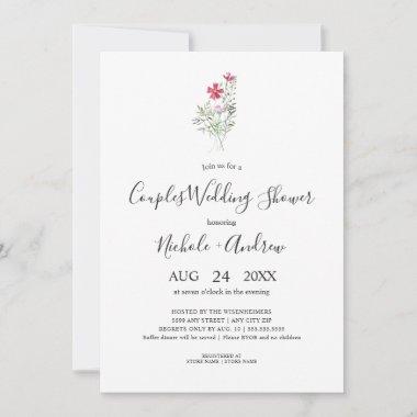 Simple Pink Wildflower Couples Wedding Shower Invitations