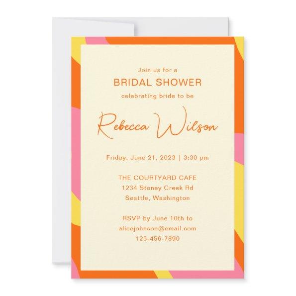 Simple Playful Orange Pink Custom Bridal Shower Invitations