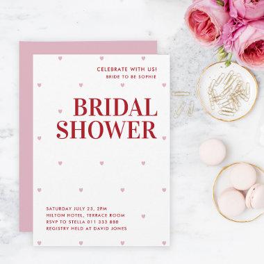 Simple Pretty Pink Love Heart Bridal Shower Invitations
