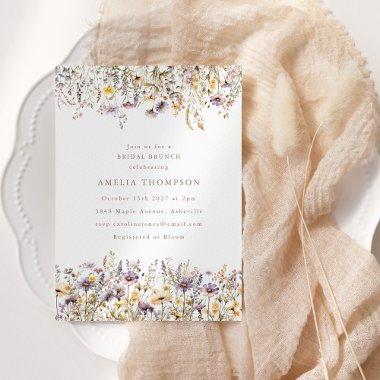 Simple Purple Wildflowers Border Bridal Shower Invitations