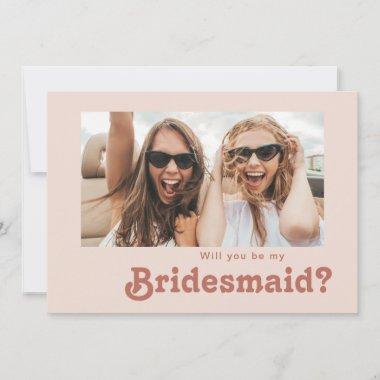 Simple Retro Blush Photo Bridesmaid Proposal Invitations