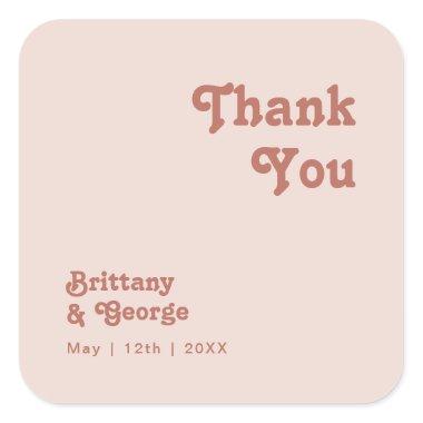 Simple Retro | Blush Pink Thank You Wedding Favor Square Sticker