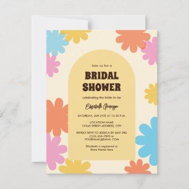 Simple Retro Groovy Flowers Bridal Shower Invitations