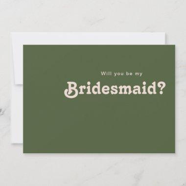 Simple Retro Olive Green Bridesmaid Proposal Invitations