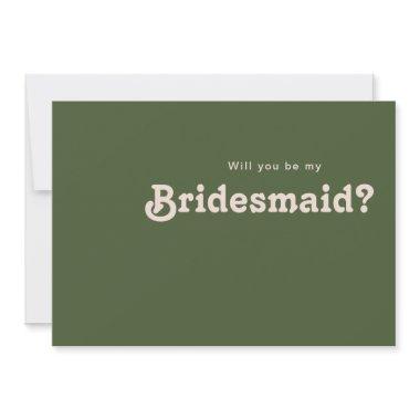 Simple Retro Olive Green Bridesmaid Proposal Invitations