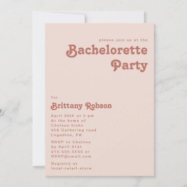 Simple Retro Vibes | Blush Pink Bachelorette Party Invitations