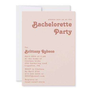 Simple Retro Vibes | Blush Pink Bachelorette Party Invitations