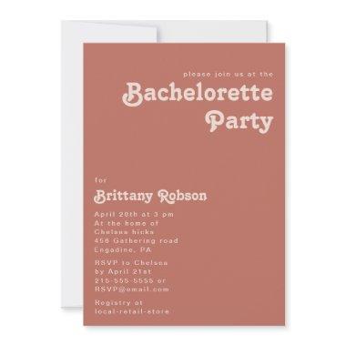 Simple Retro Vibes | Old Rose Bachelorette Party Invitations