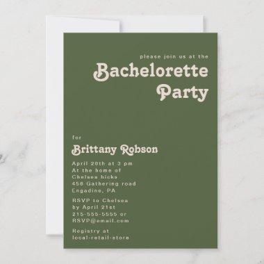 Simple Retro Vibes Olive Green Bachelorette Party Invitations