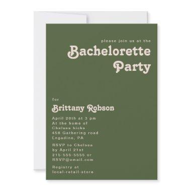 Simple Retro Vibes Olive Green Bachelorette Party