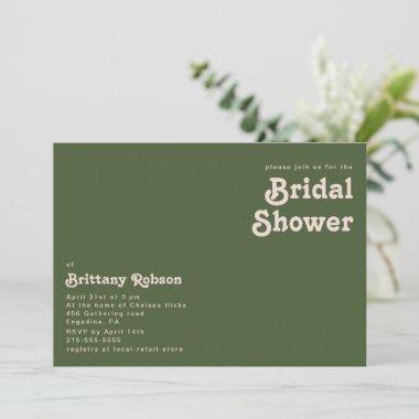 Simple Retro Vibes | Olive green Bridal Shower Invitations
