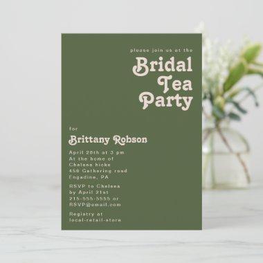 Simple Retro Vibes | Olive Green Bridal Tea Party Invitations
