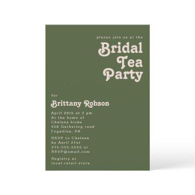 Simple Retro Vibes | Olive Green Bridal Tea Party Invitations