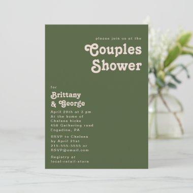 Simple Retro Vibes | Olive Green Couples Shower Invitations