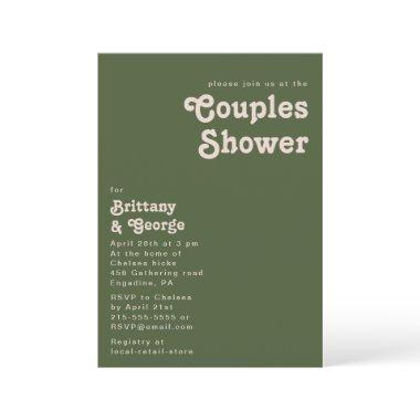 Simple Retro Vibes | Olive Green Couples Shower Invitations